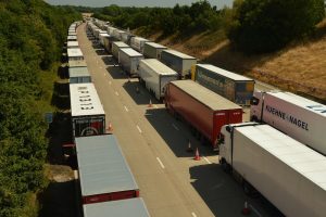 trucks in a line