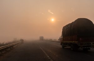 Yellow truck on road