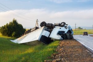 Hard truck crash at the freeway.