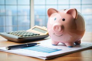pink piggy bank on a desk