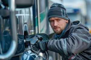 trucker filling truck with fuel