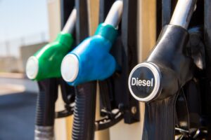fuel pumps with a diesel pump in the foreground