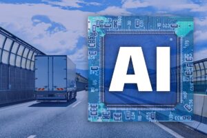 commercial truck next to an AI graphic