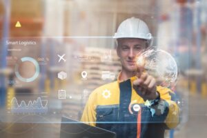 graphic of a man using AI for truck management