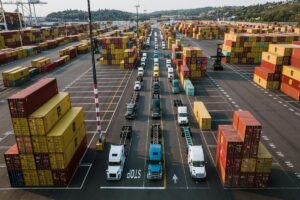 trucks and shipping containers