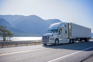 Big rig semi truck with chrome accessories