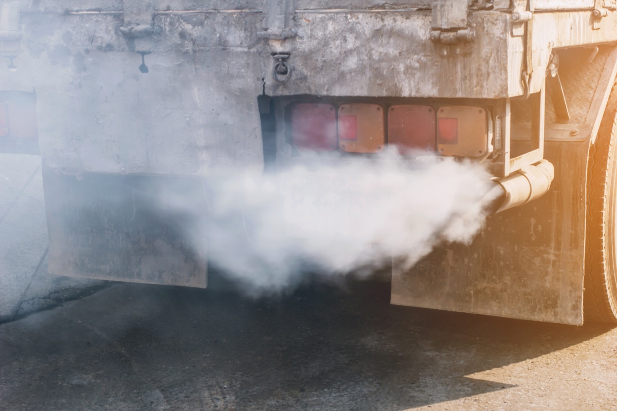 The smoke from the truck exhaust.soft focus