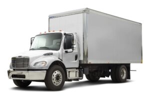 Modern box truck with chrome elements in all white color