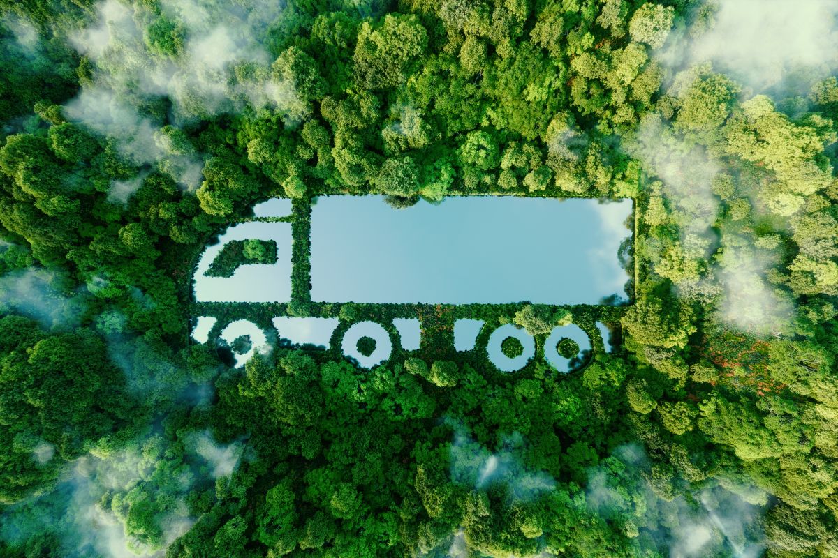 A truck-shaped lake in the midst of pristine nature, illustratin